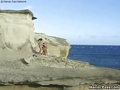 Euro double fuck on the beach