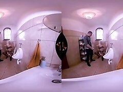 Toilet Tramp - Big Tit Blonde Pornstar Jerks Off A Guy In The Bathroom Voyeur 3d Porn