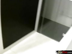 Teen ladyboy in black bra and white panties does POV blowjob